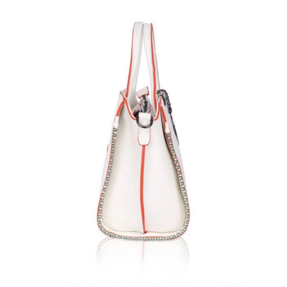 Generic Women's Faux Leather Metal Beads Handbag (White) - MYLUXURY LANE ENTERPRISE