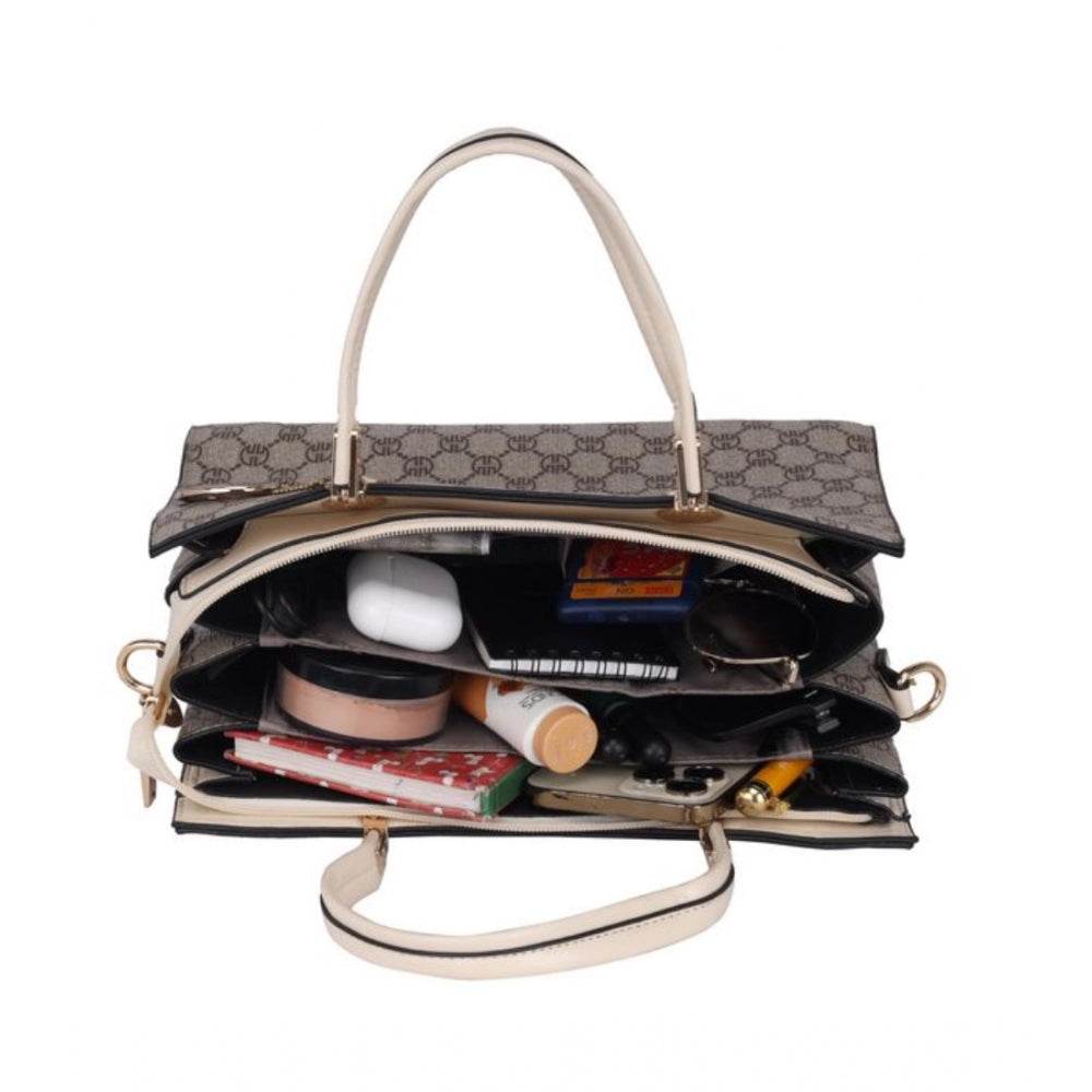 Generic Women's Faux Leather Printed Handbag (Beige) - MYLUXURY LANE ENTERPRISE