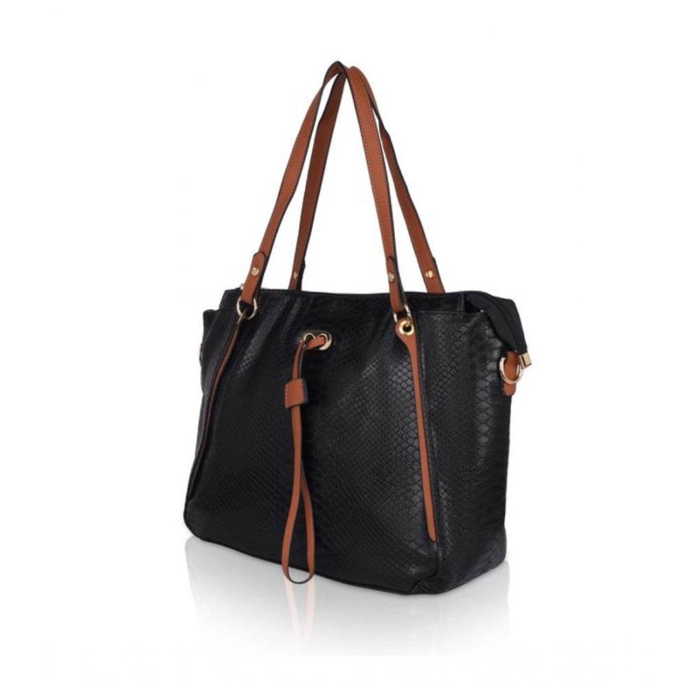 Generic Women's Faux Leather Textured Tote Bag (Black) - MYLUXURY LANE ENTERPRISE