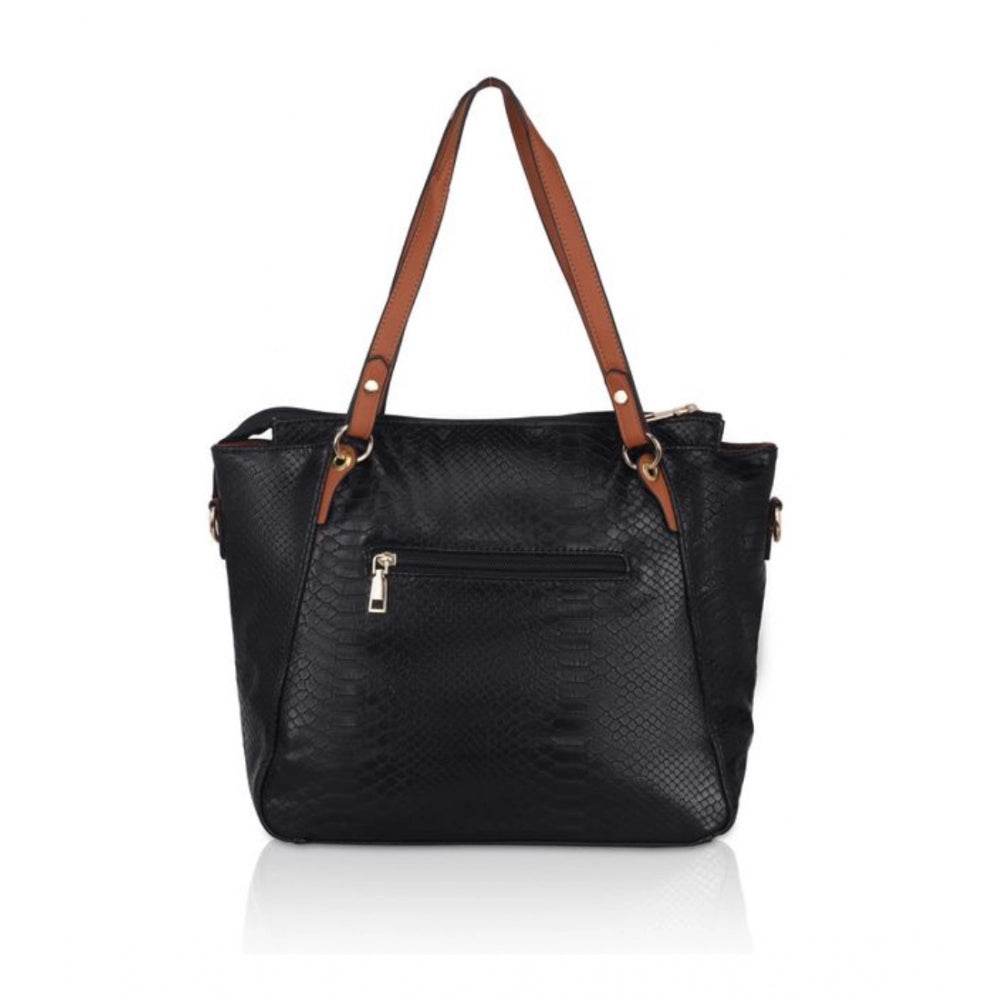 Generic Women's Faux Leather Textured Tote Bag (Black) - MYLUXURY LANE ENTERPRISE