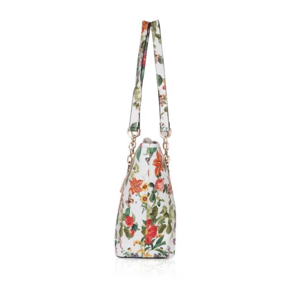 Generic Women's Faux Leather Printed Tote Bag (White Orang) - MYLUXURY LANE ENTERPRISE