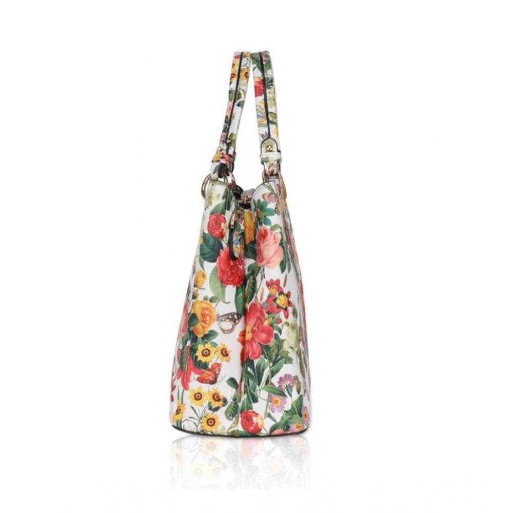 Generic Women's Faux Leather Printed Handheld Bag (White Orang) - MYLUXURY LANE ENTERPRISE