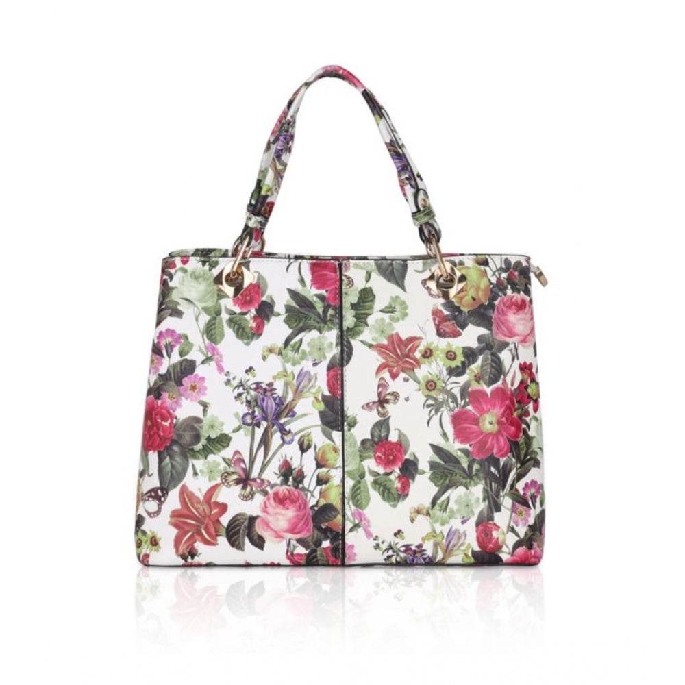 Generic Women's Faux Leather Printed Handheld Bag (White Pink) - MYLUXURY LANE ENTERPRISE