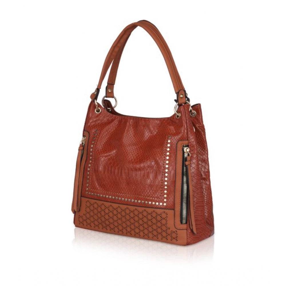 Generic Women's Faux Leather Textured Tote Bag (Brown) - MYLUXURY LANE ENTERPRISE