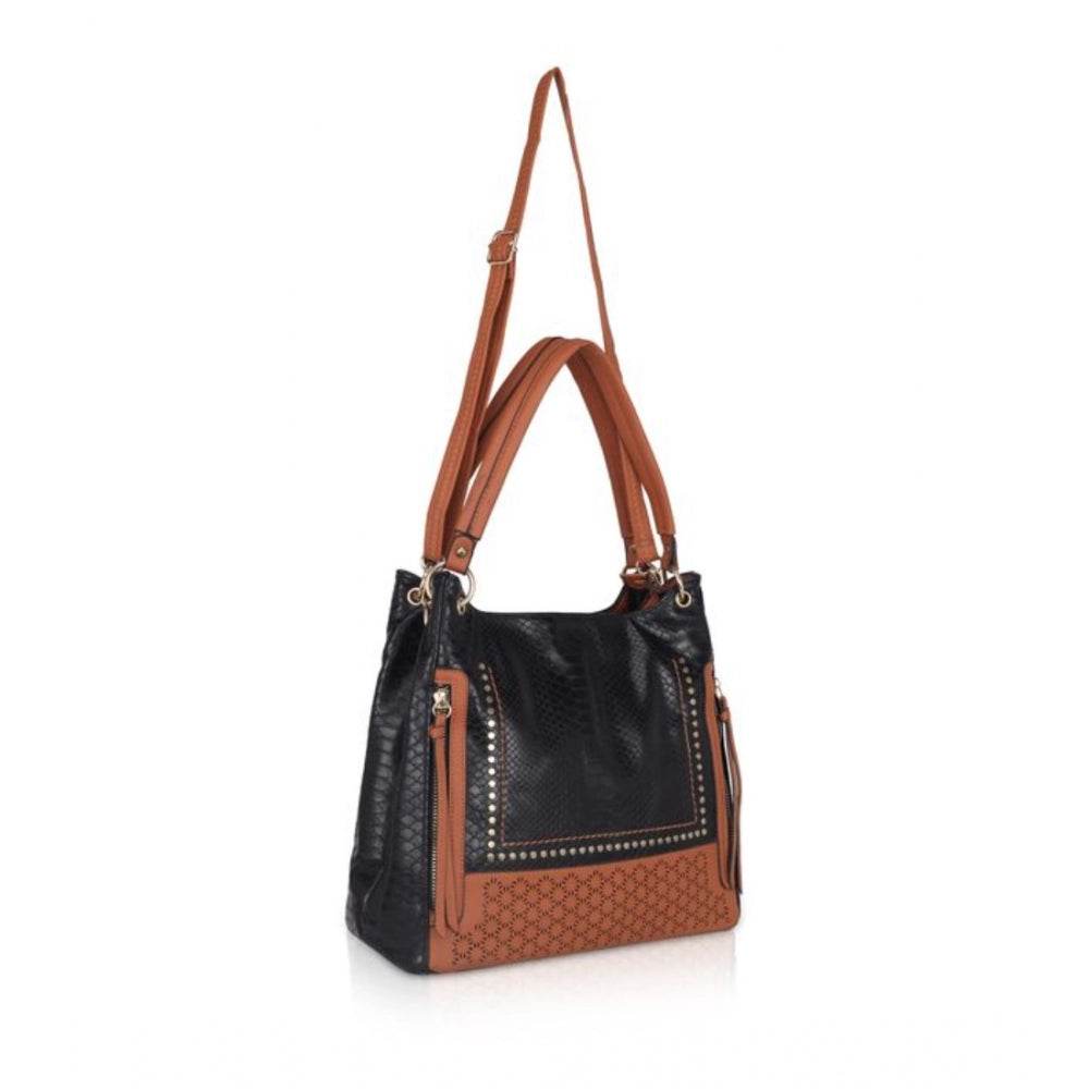 Generic Women's Faux Leather Textured Tote Bag (Black) - MYLUXURY LANE ENTERPRISE