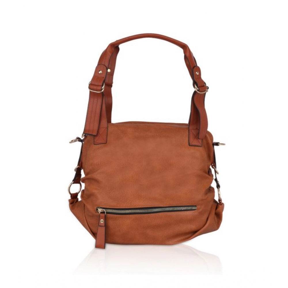 Generic Women's Faux Leather Solid Tote Bag (Brown) - MYLUXURY LANE ENTERPRISE