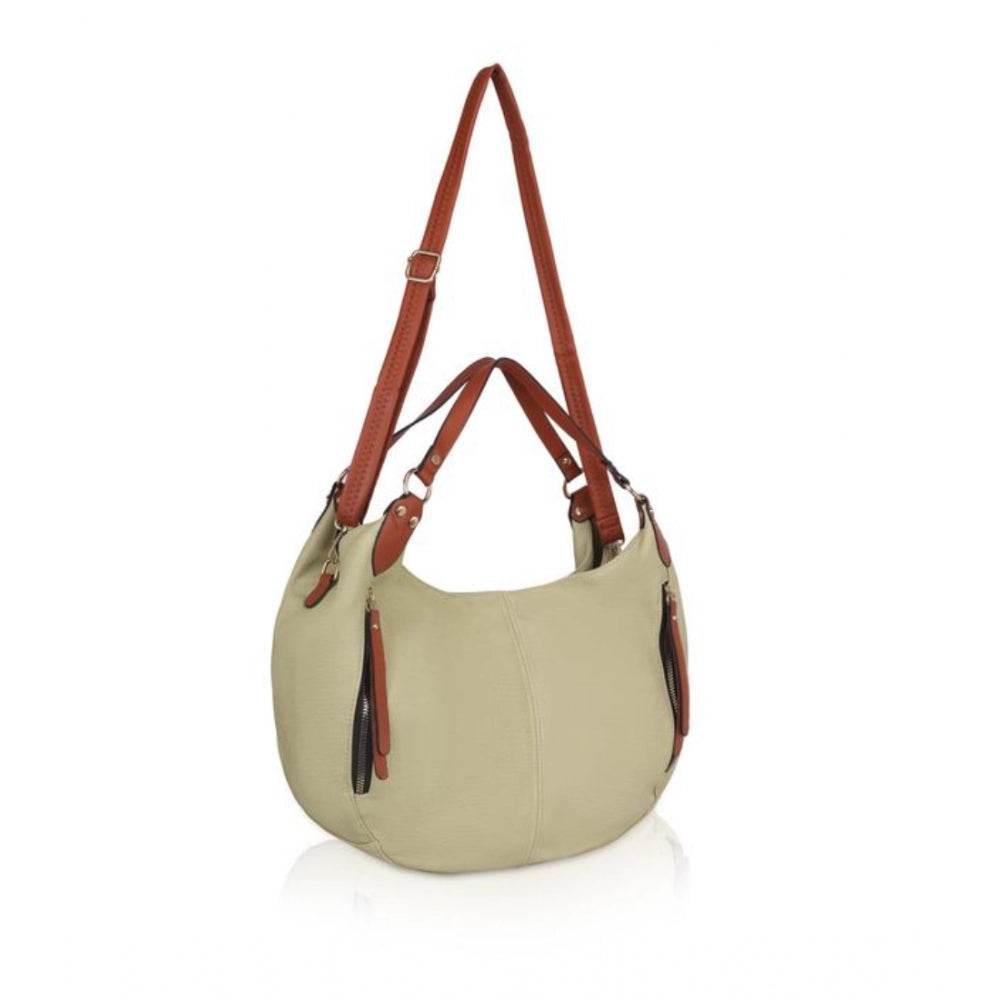 Generic Women's Faux Leather Solid Tote Bag (Beige) - MYLUXURY LANE ENTERPRISE