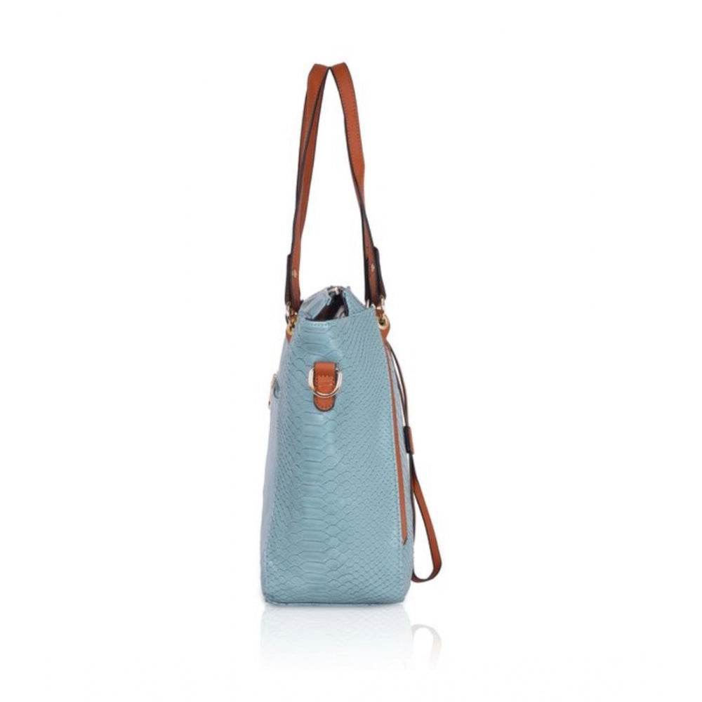 Generic Women's Faux Leather Textured Tote Bag (Blue) - MYLUXURY LANE ENTERPRISE
