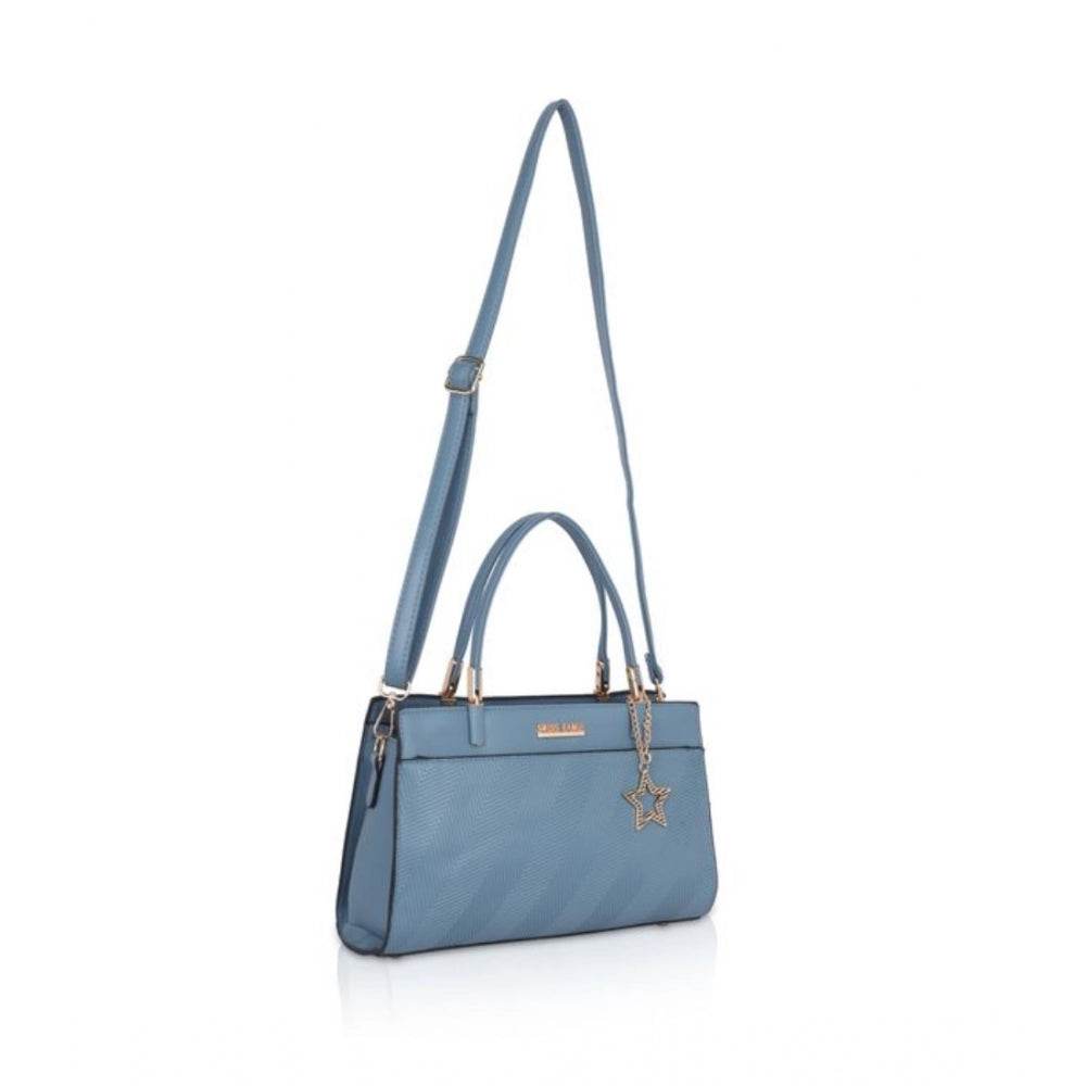 Generic Women's Faux Leather Textured Adjustable Long Belt Handbag (Blue) - MYLUXURY LANE ENTERPRISE