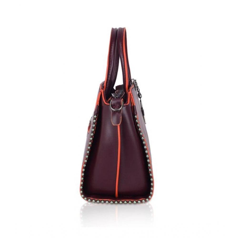 Generic Women's Faux Leather Metal Beads Handbag (Wine Red) - MYLUXURY LANE ENTERPRISE