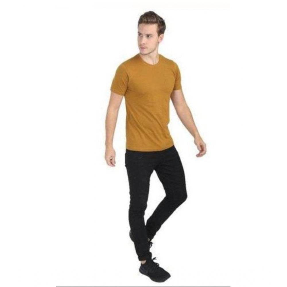 Generic Men's Casual Short Sleeves Cotton Round Neck T-shirt (Mustard) - MYLUXURY LANE ENTERPRISE