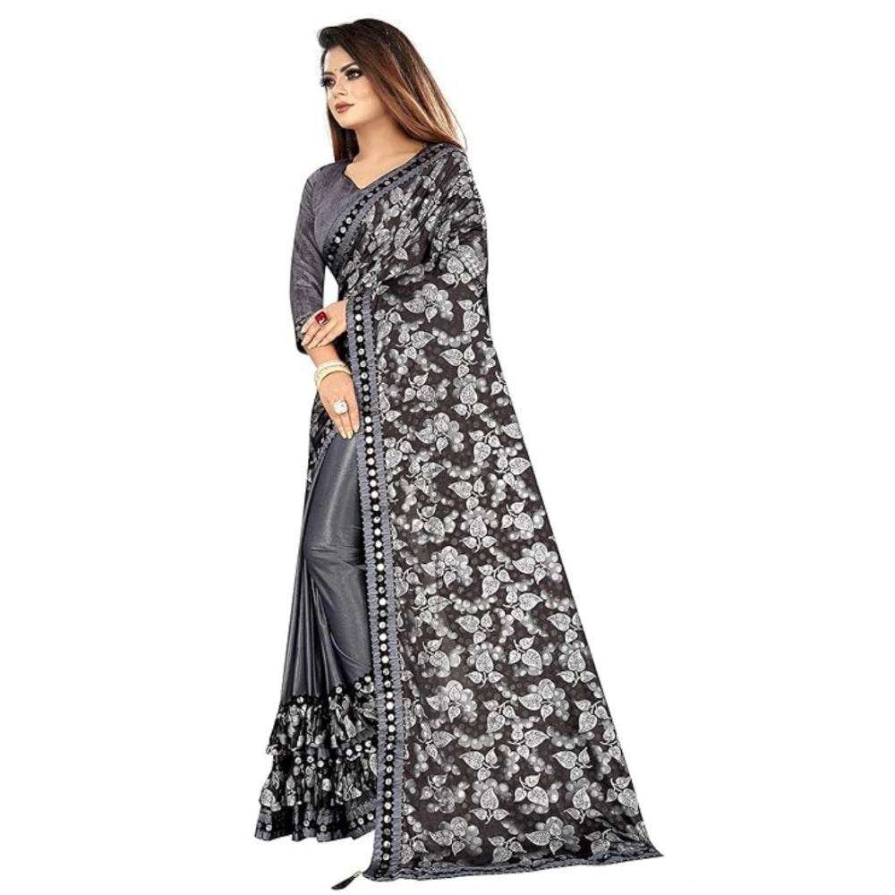 Generic Women's Lycra Solid Saree With Unstitched Blouse (Grey, 5.5 Mtr) - MYLUXURY LANE ENTERPRISE