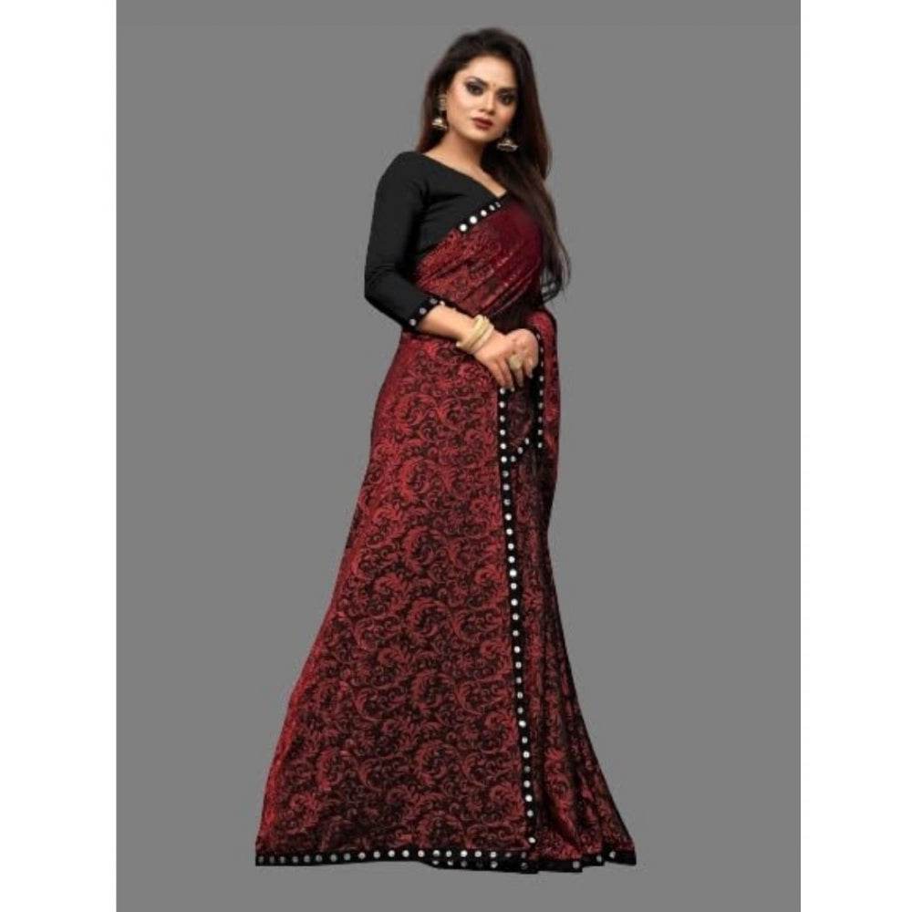 Generic Women's Lycra Solid Saree With Unstitched Blouse (Maroon, 5.5 Mtr) - MYLUXURY LANE ENTERPRISE