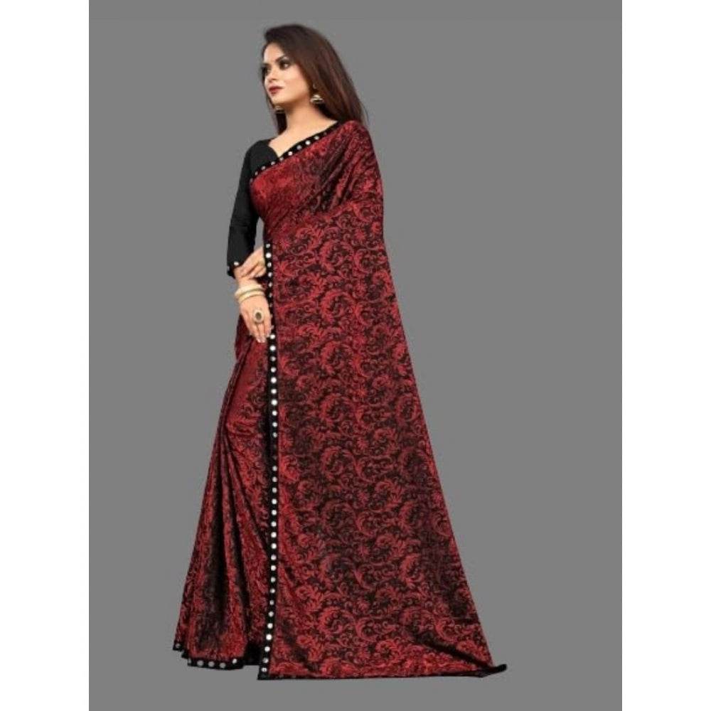 Generic Women's Lycra Solid Saree With Unstitched Blouse (Maroon, 5.5 Mtr) - MYLUXURY LANE ENTERPRISE