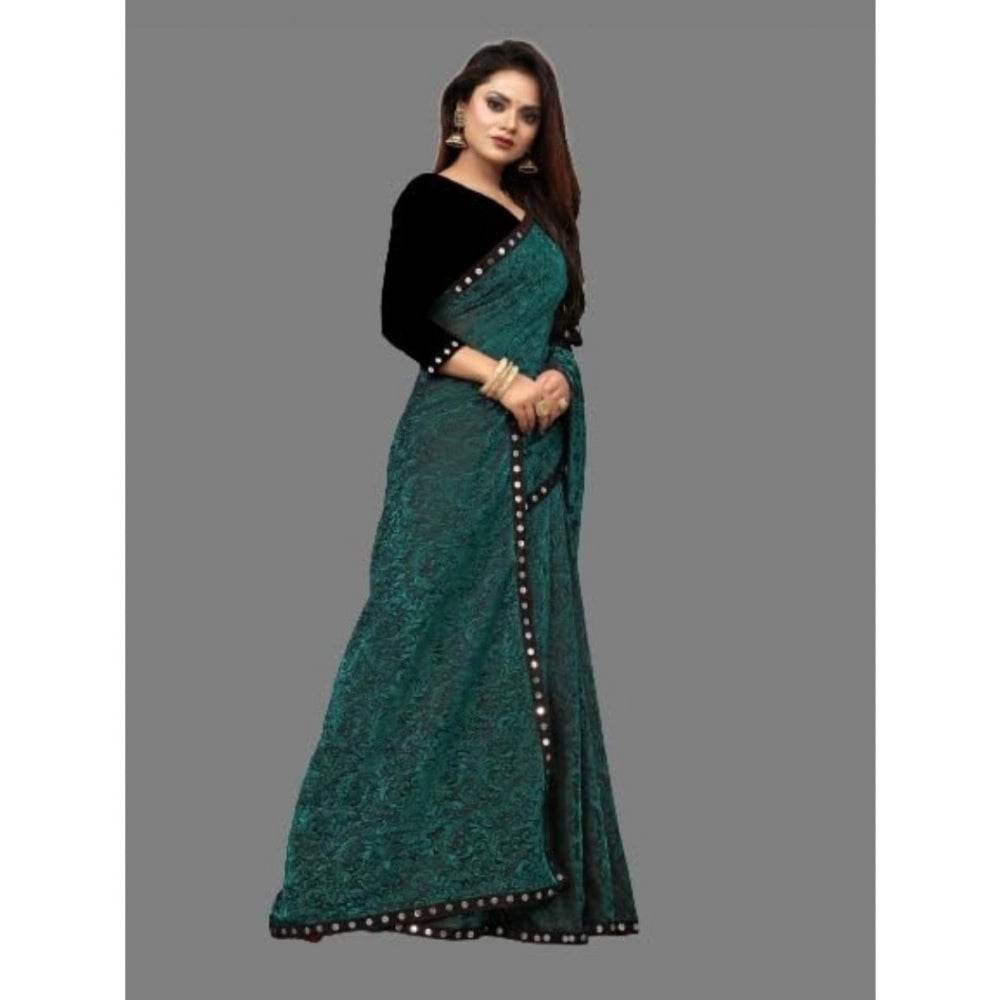 Generic Women's Lycra Solid Saree With Unstitched Blouse (Green, 5.5 Mtr) - MYLUXURY LANE ENTERPRISE