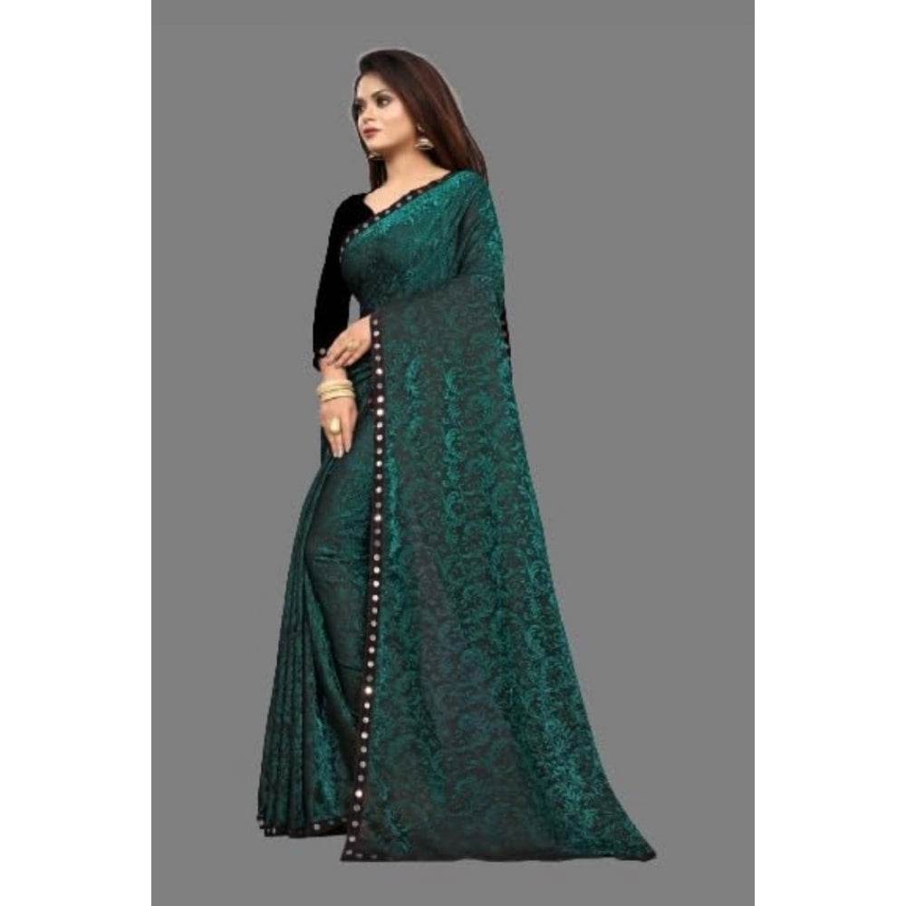 Generic Women's Lycra Solid Saree With Unstitched Blouse (Green, 5.5 Mtr) - MYLUXURY LANE ENTERPRISE