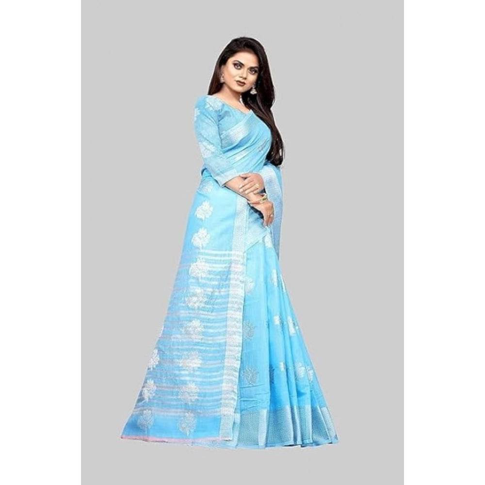 Generic Women's Cotton Silk Floral Saree With Unstitched Blouse (Rama, 5.5 Mtr) - MYLUXURY LANE ENTERPRISE