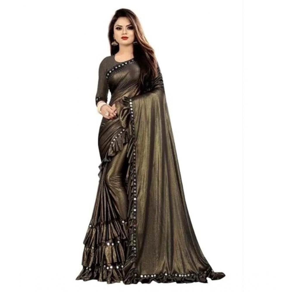 Generic Women's Malai Lining Solid Saree With Unstitched Blouse (Coffee, 5.5 Mtr) - MYLUXURY LANE ENTERPRISE