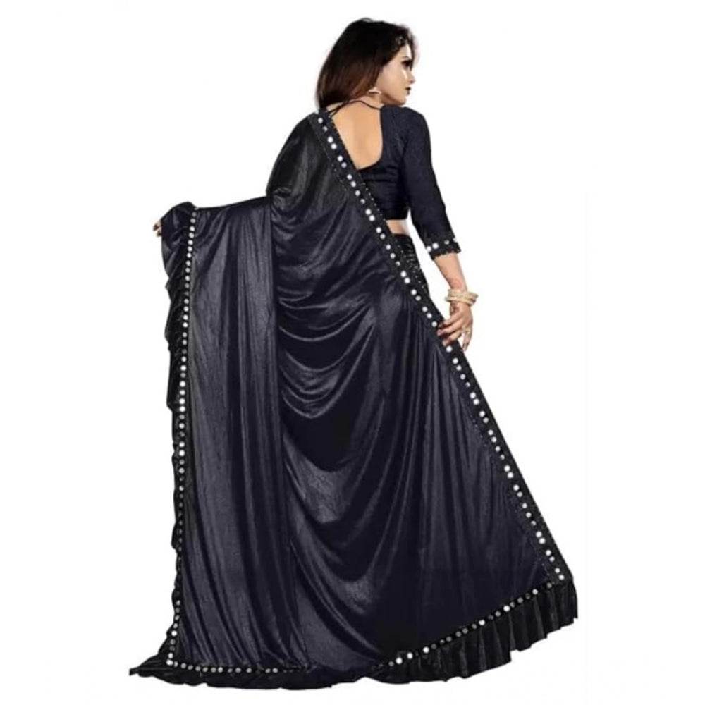 Generic Women's Malai Lining Solid Saree With Unstitched Blouse (Black, 5.5 Mtr) - MYLUXURY LANE ENTERPRISE