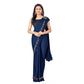Generic Women's Lycra Solid Saree With Unstitched Blouse (Nay Blue, 5.5 Mtr) - MYLUXURY LANE ENTERPRISE