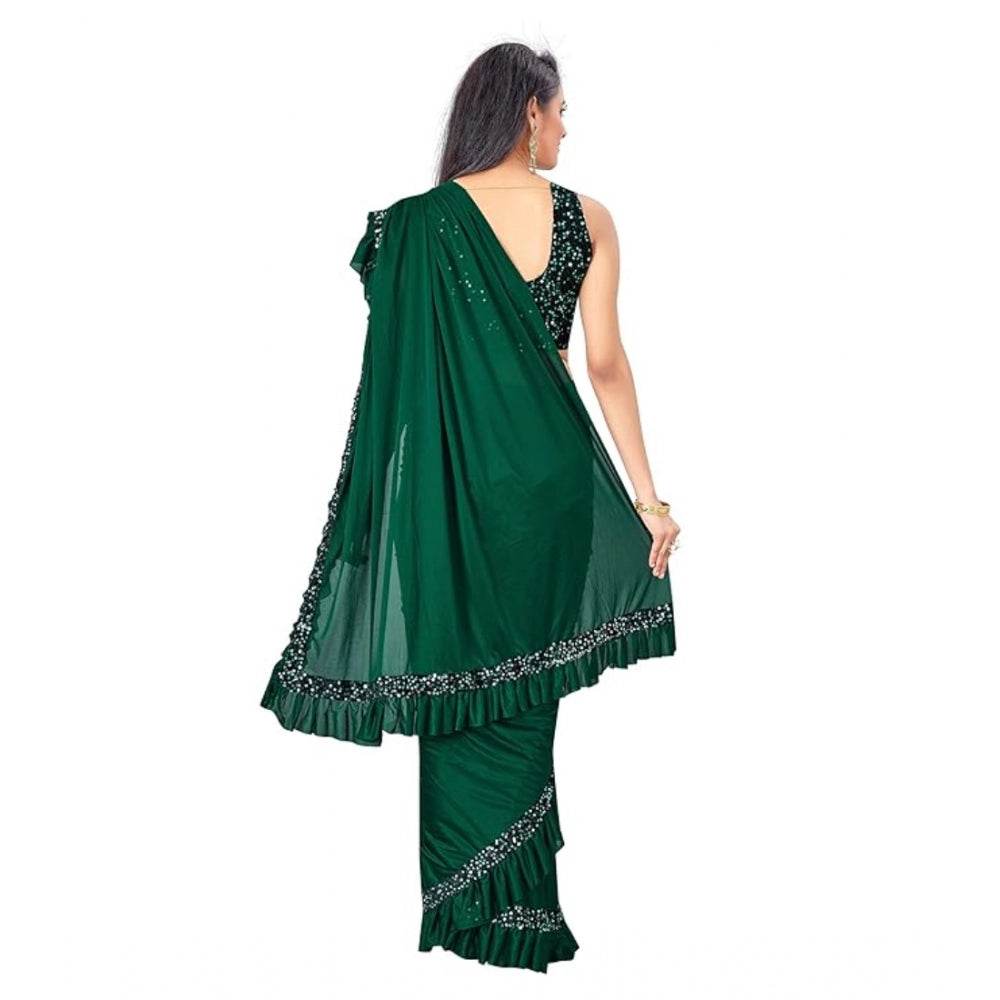 Generic Women's Lycra Solid Saree With Unstitched Blouse (Green, 5.5 Mtr) - MYLUXURY LANE ENTERPRISE