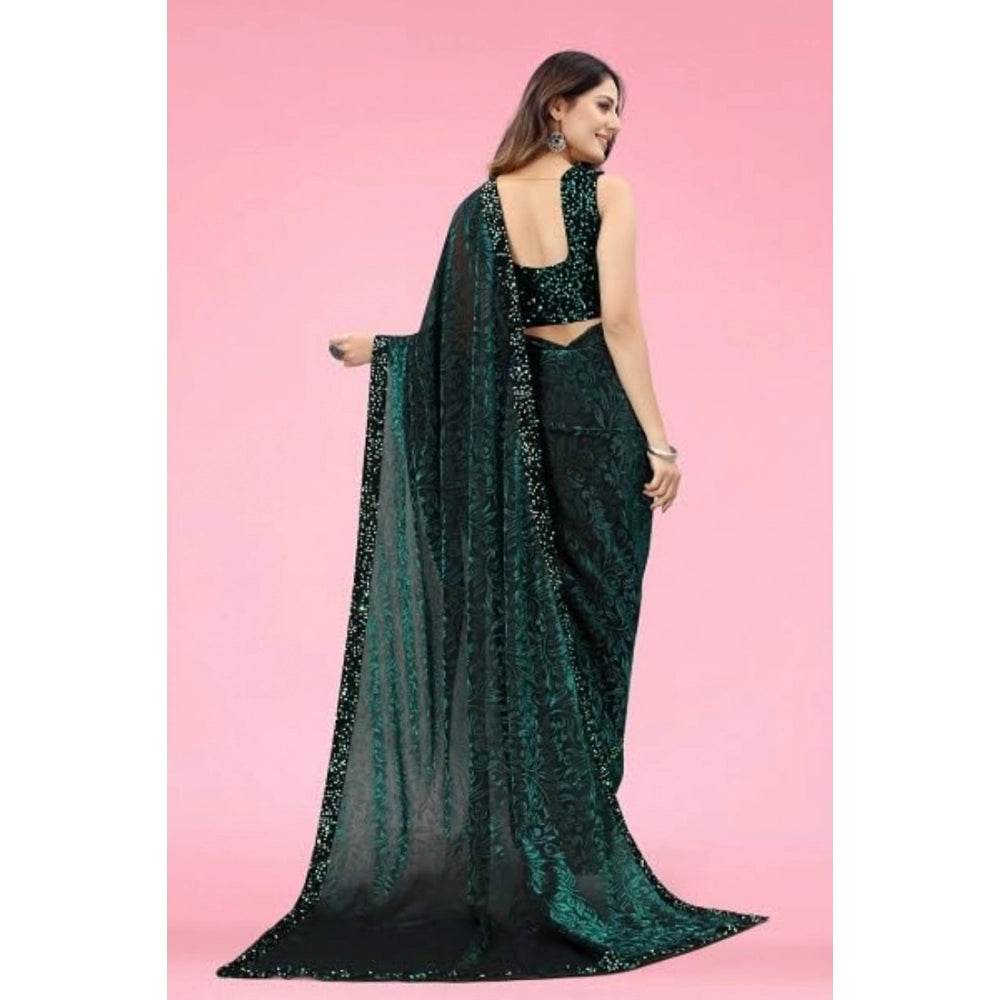 Generic Women's Lycra Floral Saree With Unstitched Blouse (Green, 5.5 Mtr) - MYLUXURY LANE ENTERPRISE