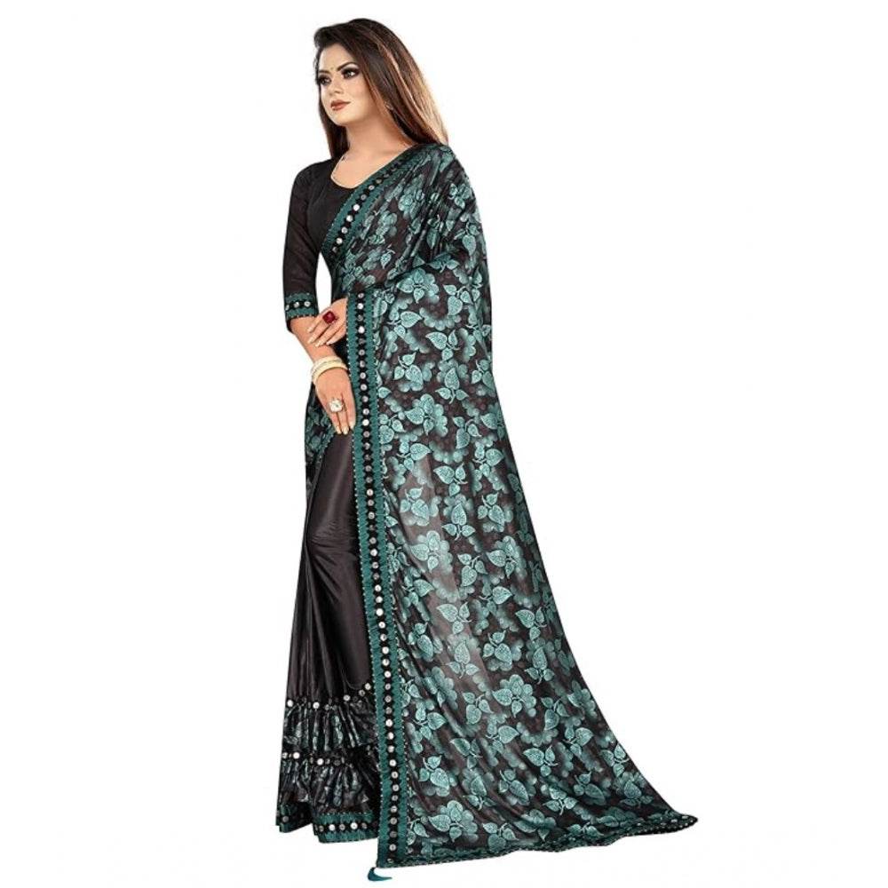 Generic Women's Lycra Solid Saree With Unstitched Blouse (Green, 5.5 Mtr) - MYLUXURY LANE ENTERPRISE
