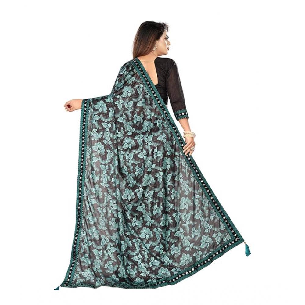 Generic Women's Lycra Solid Saree With Unstitched Blouse (Green, 5.5 Mtr) - MYLUXURY LANE ENTERPRISE