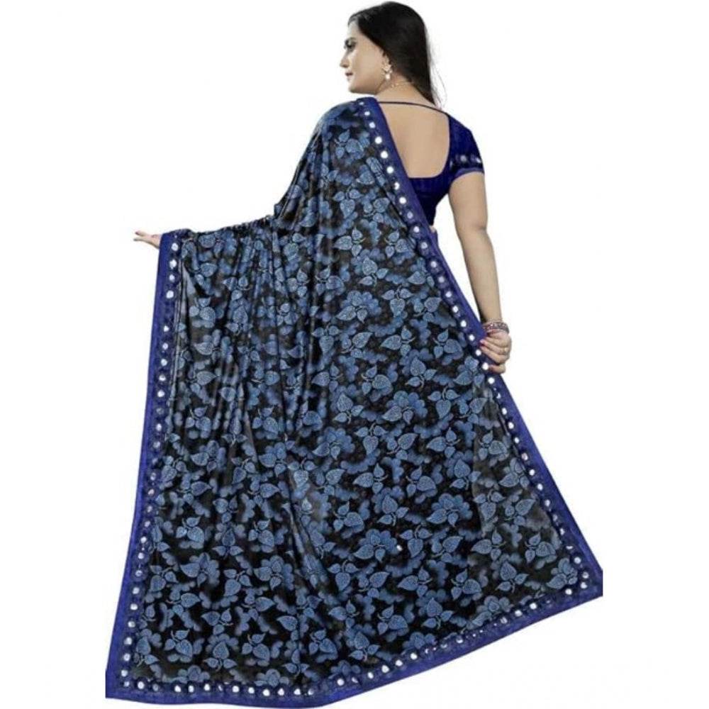 Generic Women's Lycra Solid Saree With Unstitched Blouse (Blue, 5.5 Mtr) - MYLUXURY LANE ENTERPRISE