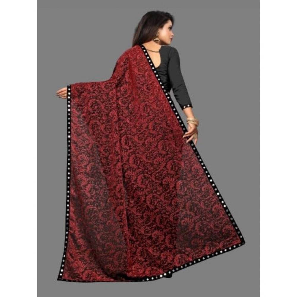 Generic Women's Lycra Solid Saree With Unstitched Blouse (Maroon, 5.5 Mtr) - MYLUXURY LANE ENTERPRISE
