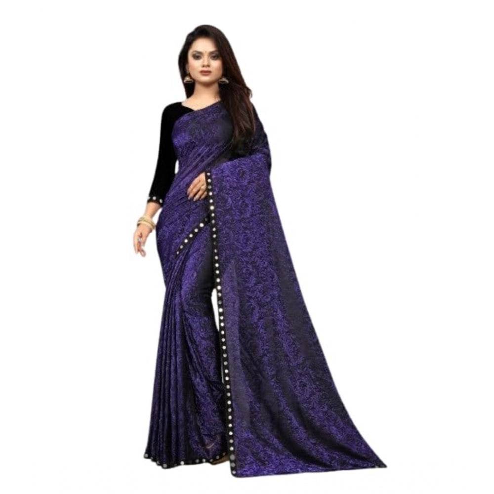Generic Women's Lycra Solid Saree With Unstitched Blouse (Purple, 5.5 Mtr) - MYLUXURY LANE ENTERPRISE