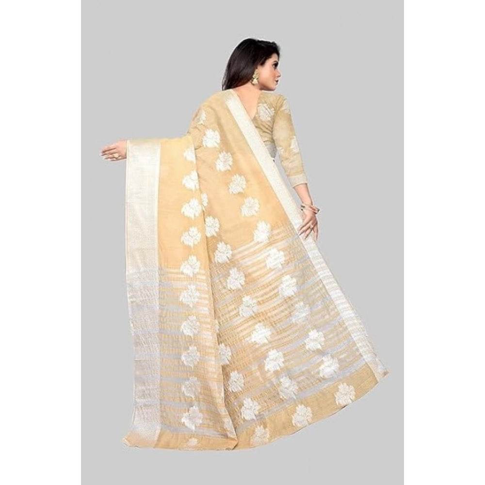 Generic Women's Cotton Silk Floral Saree With Unstitched Blouse (Beige, 5.5 Mtr) - MYLUXURY LANE ENTERPRISE