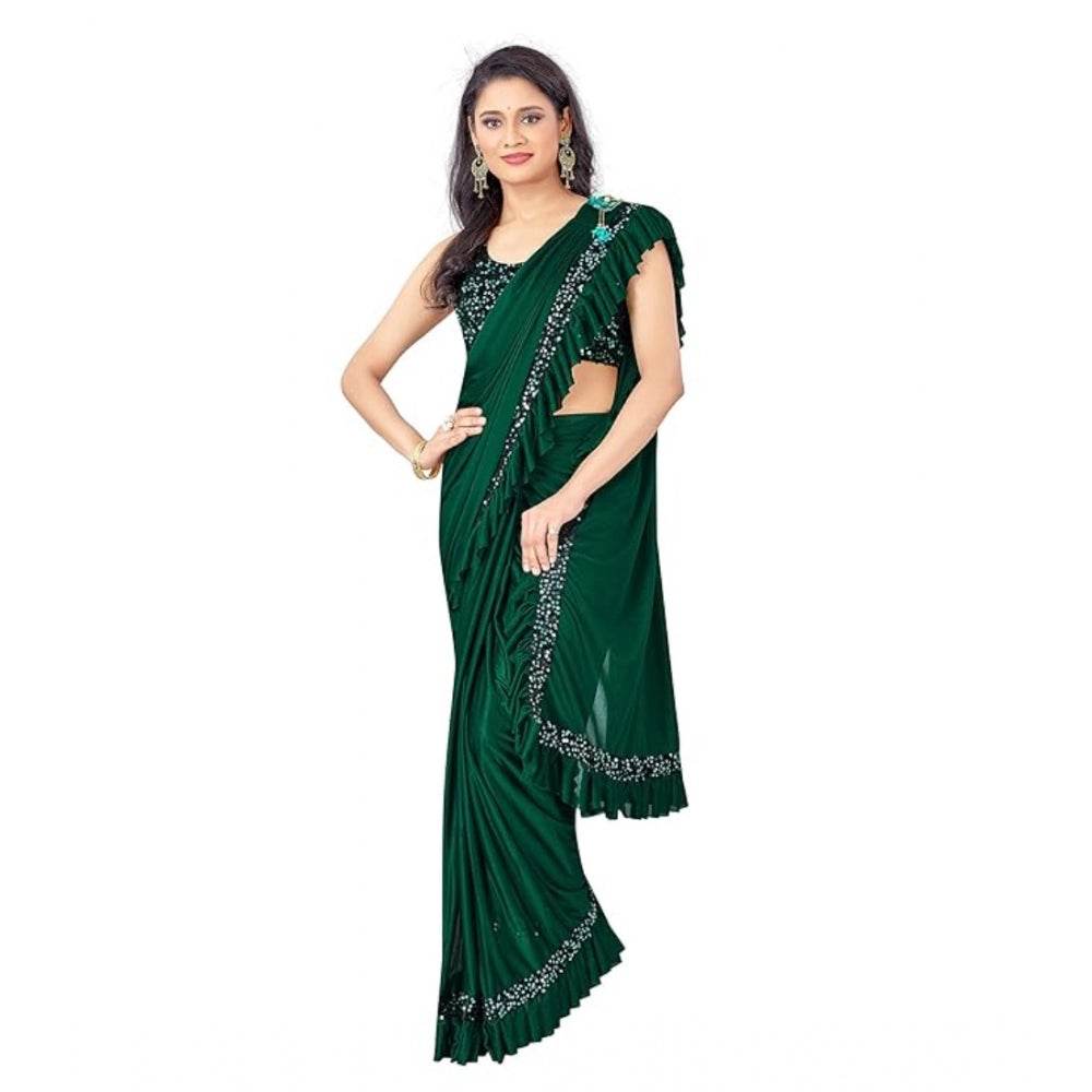 Generic Women's Lycra Solid Saree With Unstitched Blouse (Green, 5.5 Mtr) - MYLUXURY LANE ENTERPRISE