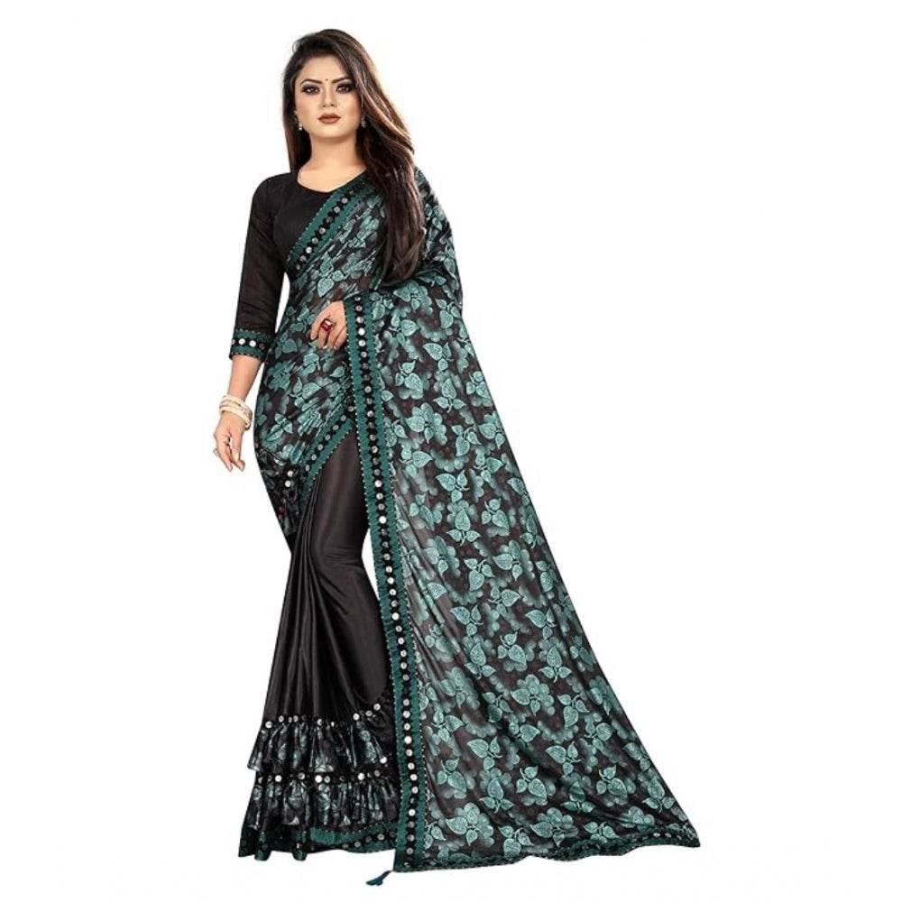 Generic Women's Lycra Solid Saree With Unstitched Blouse (Green, 5.5 Mtr) - MYLUXURY LANE ENTERPRISE