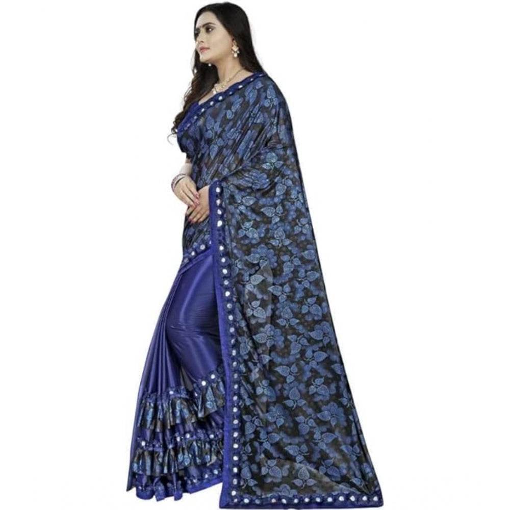 Generic Women's Lycra Solid Saree With Unstitched Blouse (Blue, 5.5 Mtr) - MYLUXURY LANE ENTERPRISE