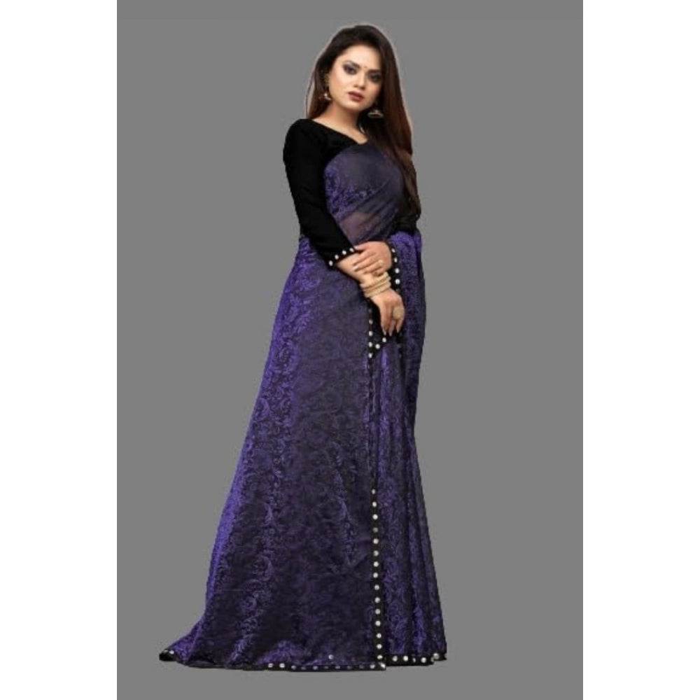 Generic Women's Lycra Solid Saree With Unstitched Blouse (Purple, 5.5 Mtr) - MYLUXURY LANE ENTERPRISE