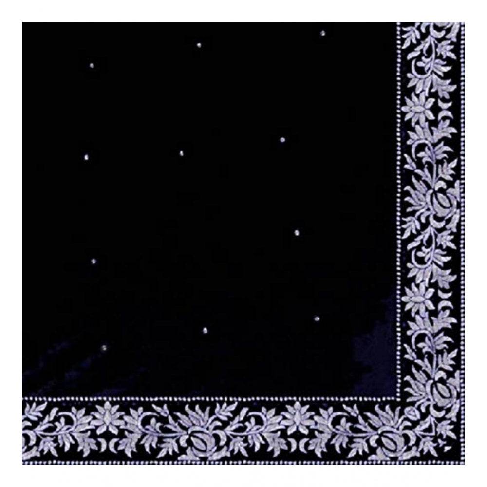 Generic Women's Velvet Embroidered Saree With Unstitched Blouse (Black, 5.5 Mtr) - MYLUXURY LANE ENTERPRISE