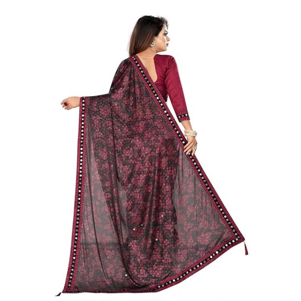 Generic Women's Lycra Solid Saree With Unstitched Blouse (Maroon, 5.5 Mtr) - MYLUXURY LANE ENTERPRISE