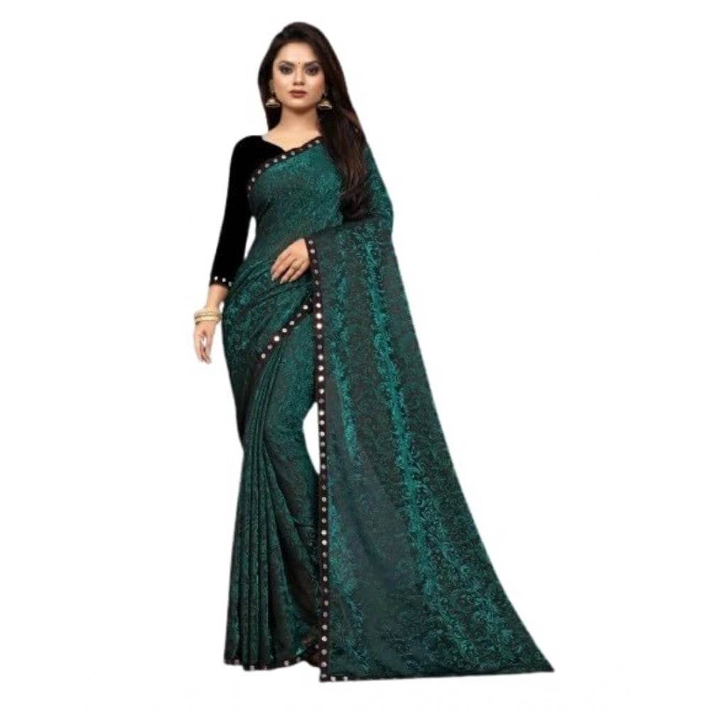 Generic Women's Lycra Solid Saree With Unstitched Blouse (Green, 5.5 Mtr) - MYLUXURY LANE ENTERPRISE