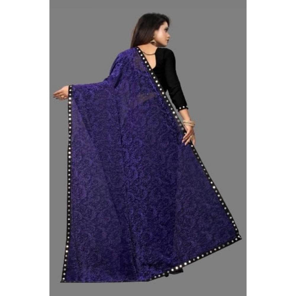 Generic Women's Lycra Solid Saree With Unstitched Blouse (Purple, 5.5 Mtr) - MYLUXURY LANE ENTERPRISE