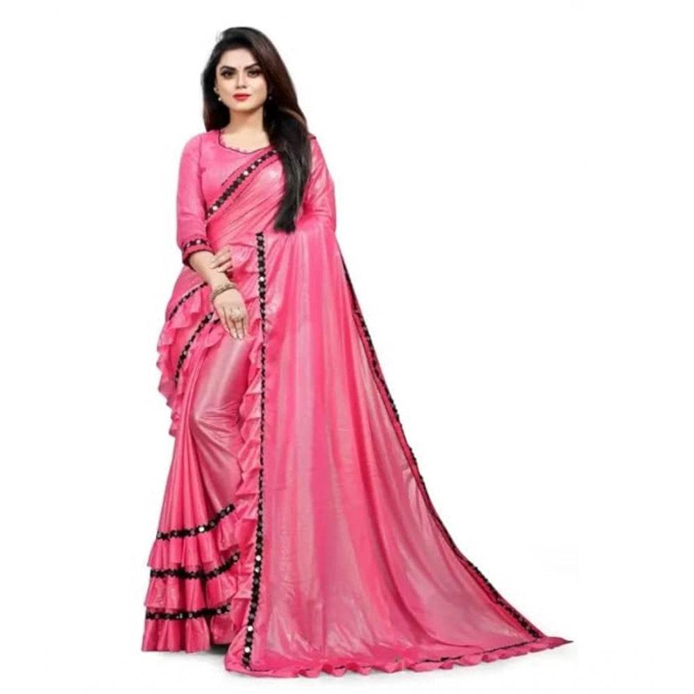 Generic Women's Malai Lining Solid Saree With Unstitched Blouse (Baby Pink, 5.5 Mtr) - MYLUXURY LANE ENTERPRISE