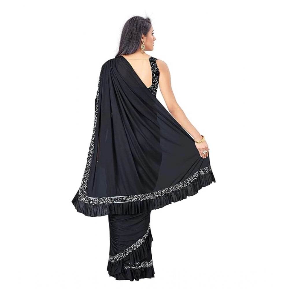 Generic Women's Lycra Solid Saree With Unstitched Blouse (Black, 5.5 Mtr) - MYLUXURY LANE ENTERPRISE