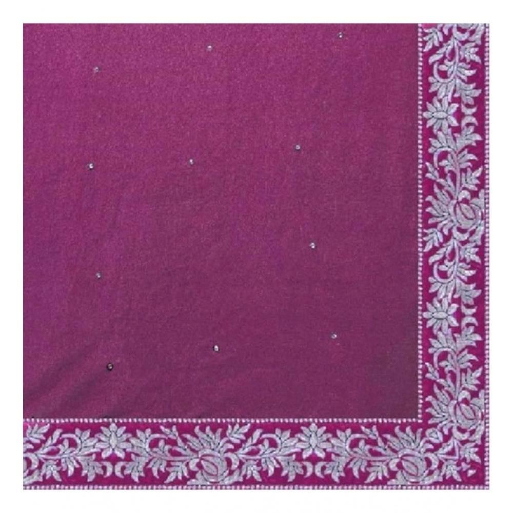 Generic Women's Velvet Embroidered Saree With Unstitched Blouse (Pink, 5.5 Mtr) - MYLUXURY LANE ENTERPRISE