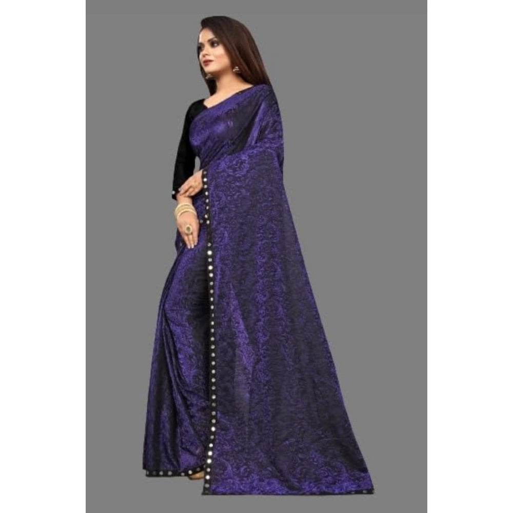 Generic Women's Lycra Solid Saree With Unstitched Blouse (Purple, 5.5 Mtr) - MYLUXURY LANE ENTERPRISE