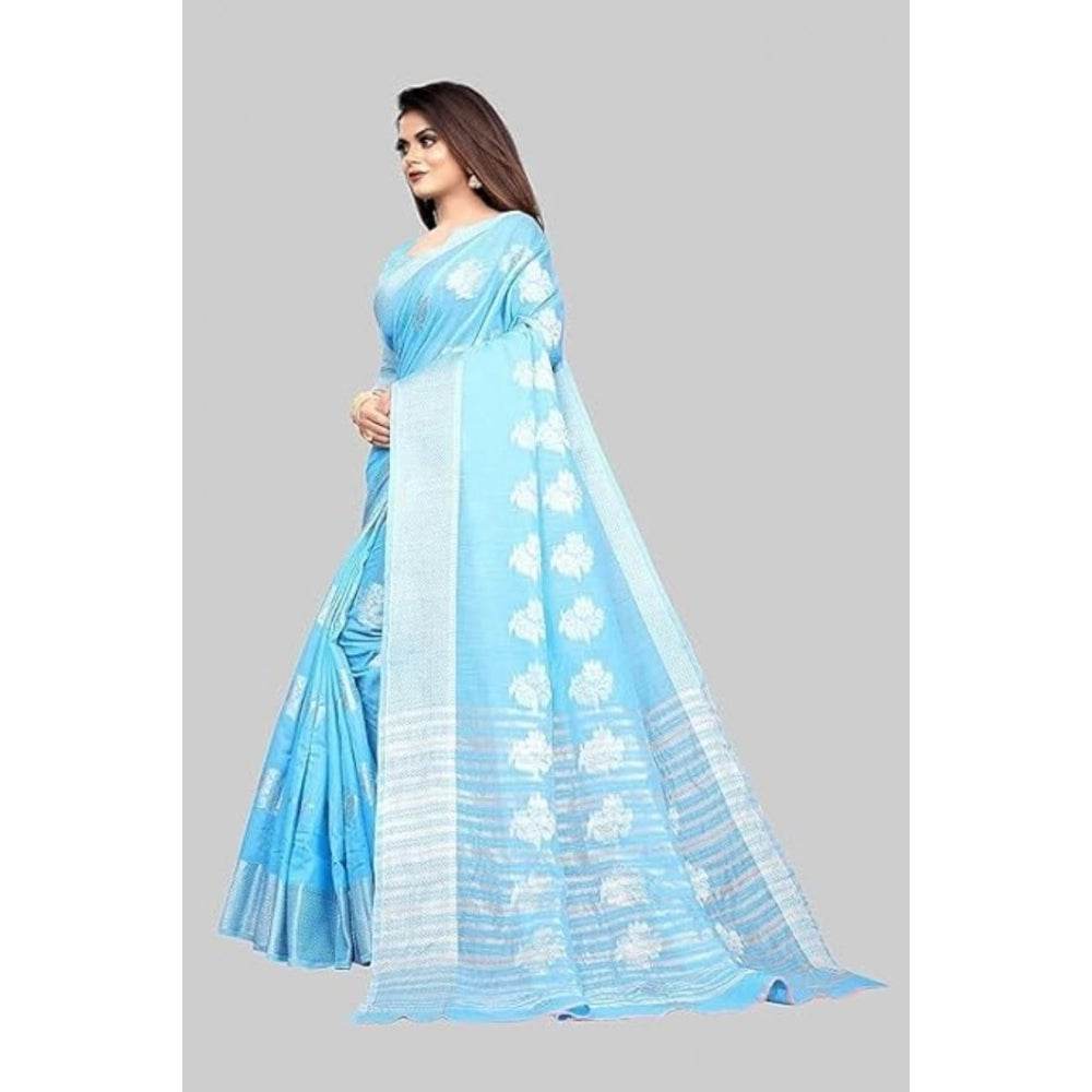 Generic Women's Cotton Silk Floral Saree With Unstitched Blouse (Rama, 5.5 Mtr) - MYLUXURY LANE ENTERPRISE