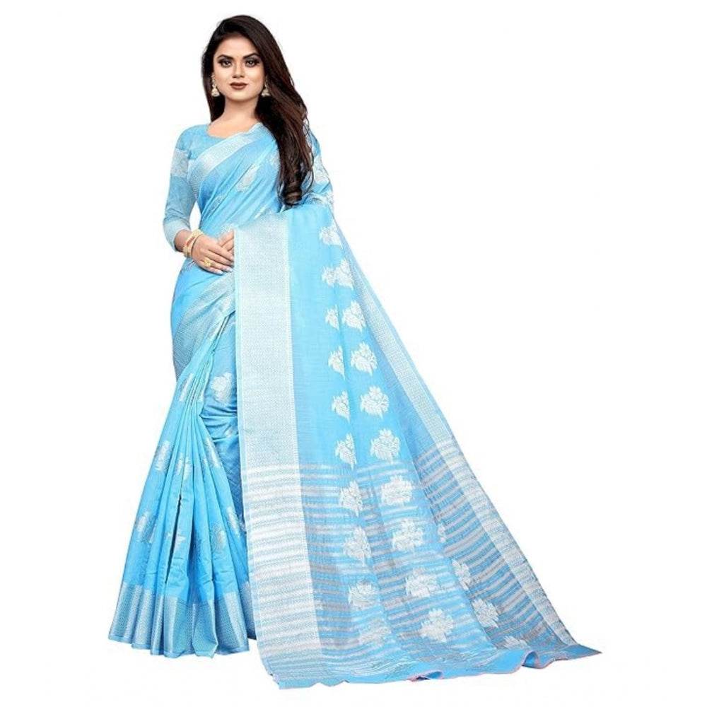 Generic Women's Cotton Silk Floral Saree With Unstitched Blouse (Rama, 5.5 Mtr) - MYLUXURY LANE ENTERPRISE