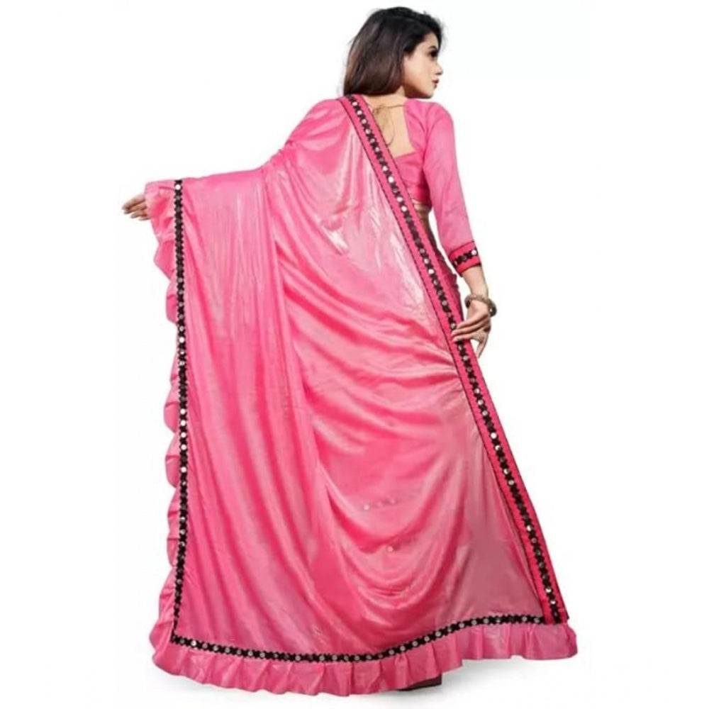Generic Women's Malai Lining Solid Saree With Unstitched Blouse (Baby Pink, 5.5 Mtr) - MYLUXURY LANE ENTERPRISE
