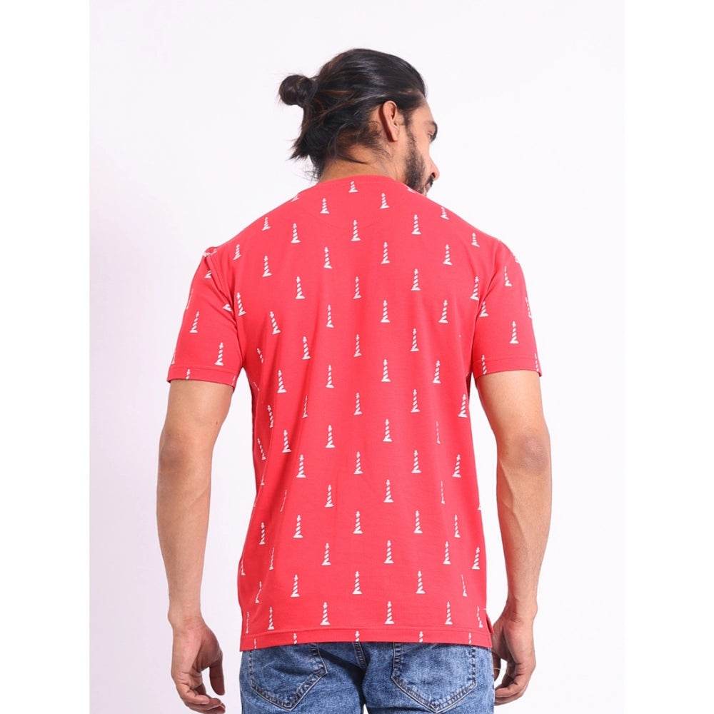Generic Men's Casual Cotton Printed Round Neck Half Sleeve T-Shirt (Red) - MYLUXURY LANE ENTERPRISE