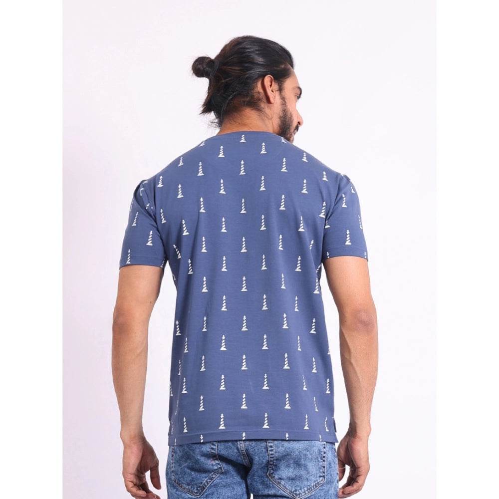 Generic Men's Casual Cotton Printed Round Neck Half Sleeve T-Shirt (Blue) - MYLUXURY LANE ENTERPRISE