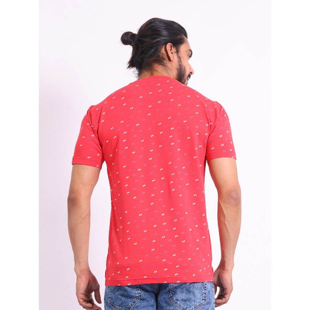 Generic Men's Casual Cotton Printed Round Neck Half Sleeve T-Shirt (Red) - MYLUXURY LANE ENTERPRISE